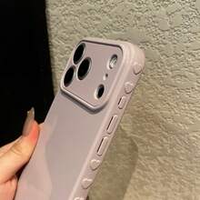1 pieza Funda de teléfono de TPU con textura en forma de corazón lateral apta para iPhone 11 12 13 14 15 Pro Max - Morado - Ver 5