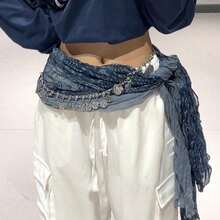 1pc Jazz Dancing Butt Curtain Scarf Exotic  Shawl Scarf Multifunctional Belt Accessories Niche Waist Chain - 復古藍色腰果長圍巾 - 查看 2