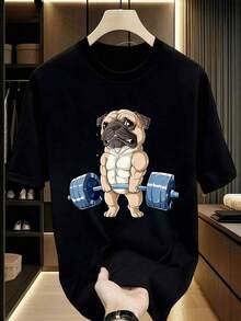 GiftCamiseta de Hombre% Algodón - Humor de Levantamiento de Pesas de Pug Camiseta divertida de entrenamiento de gimnasio de peso muerto. Manga corta. Cuello redondo. Lavable a máquina. Camiseta de gimnasio para hombres, camisetas gráficas, tops cortos, camisetaSoft - Negro - Ver 1