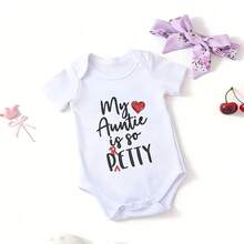 Baby Bodysuit My Auntie Is So Petty Print Pure Cotton Tag-Free Snap Closure Breathable Stretchy Cute Print Perfect For Gifting & Everyday - 白色 - 查看 3