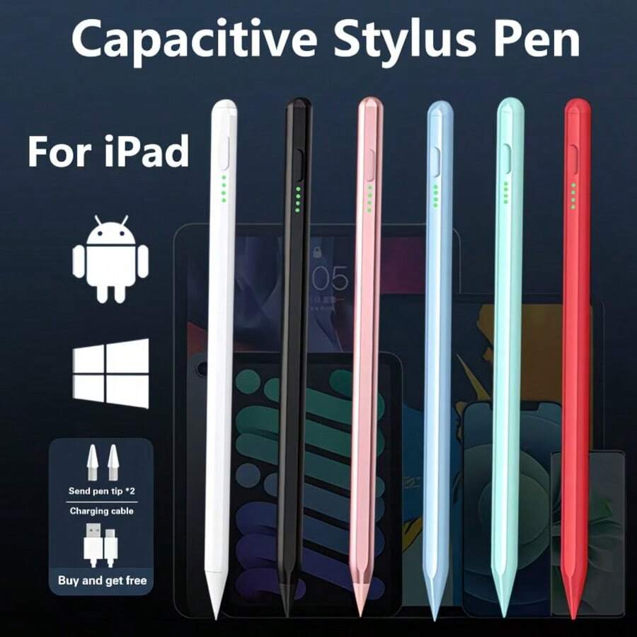Bút cảm ứng đa năng tương thích với iPad 2018-2024, cảm ứng độ nghiêng, nhận diện lòng bàn tay, bút cảm ứng độ chính xác cao, độ trễ thấp tiên tiến, sạc USB, pin lithium-polymer có thể sạc lại, dùng để ghi chú, vẽ và ký tên - Bao gồm linh kiện điện tử. - Nhiều màu - Xem 1