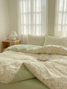 3pcs 100% Polyester 2026 Spring Floral Series, Fresh AB Design Green Floral Duvet Cover Set, 2 Bowknot Pillowcases + 1 Duvet Cover Set, Suitable For Bedroom All Seasons (Excluding Comforter) - Multicolor - View 9