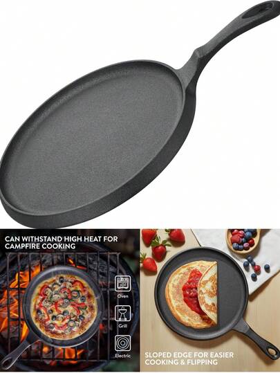 Cast Iron Griddle Pan, Multiple Sizes Available, Pre-Seasoned Non-Stick Surface With Ergonomic Metal Handle, Oven  And Induction Compatible For Dosa Roti Pancakes Torti