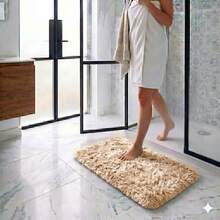 Juego de 3 piezas de tapete para baño pelo alto. - Beis - Ver 4