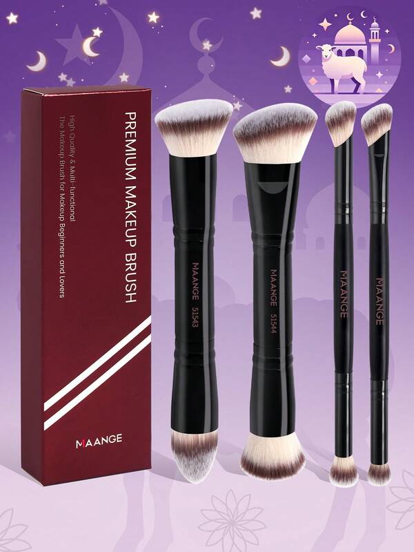 MAANGE 2/3/4/5/6/8/10/13/14pcs Professional Dual-Ended Makeup Brush Set, With Paper Box, Including Angled Foundation Brush, Contour Brush, Blush Brush, Powder Brush, Eyeshadow Brush, Concealer Brush, Highlighter Brush, Blending Brush, Soft Bristles, Portable, Travel Set, Gift For Women/Girls