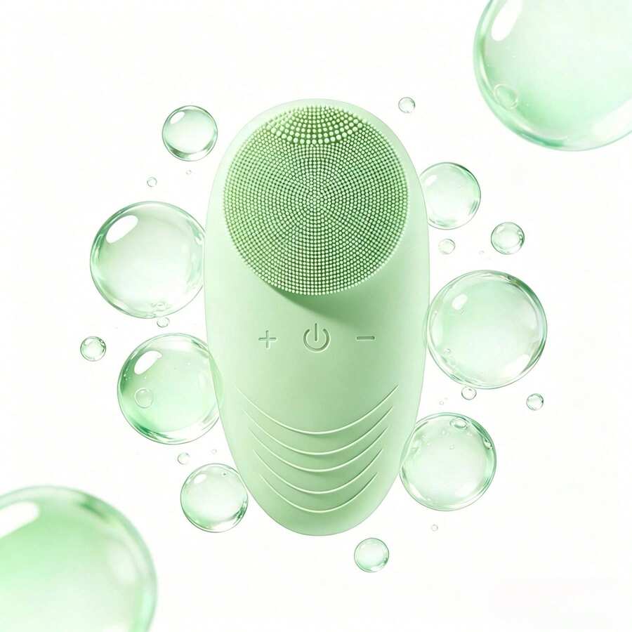 New Silicone Facial Cleansing Brush Electric Pore Cleaner Ultrasonic Face Massager For Deep Cleansing And Skin Rejuvenation With Soft Bristles And Waterproof Design Perfect For All Skin Types - Green - View 1