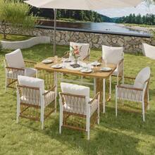 Modern Outdoor Set, Leisure And Meeting Set For Several People, Iron Frame, Woven Armrests, Including Seat Cushions - 米色,棕色,自然色 - 查看 1