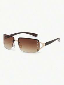 1 Pair Of Women's Square Wraparound Transparent Silver Mirrored Y2K Style Sport-Chic Fashion Glasses, Suitable Daily Wear And Music Festivals Preppy Style Back To School - 棕色 - 查看 2