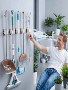 Bộ 8/4/1 móc treo chổi lau nhà đa năng, kẹp chổi gắn tường, móc treo chổi lau nhà tự dính, móc chống thấm nước, chống trượt, có thể tháo rời, thích hợp để cất giữ đồ dùng trong nhà, phòng tắm, nhà bếp, sân vườn và gara, dụng cụ nhà tắm/nhà bếp/nhà vệ sinh/gara, không cần khoan, chống trượt (Màu sắc và kiểu dáng ngẫu nhiên) - Xem 4