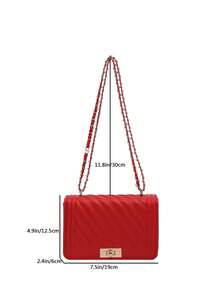 Hevel, nueva bolsa de hombro mini de moda de unicolor con relieve de PU, bolso bandolera de calle, bolso cuadrado pequeño minimalista de mujer con cadena - Rojo - Ver 7