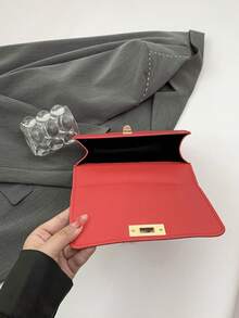 Hevel, nueva bolsa de hombro mini de moda de unicolor con relieve de PU, bolso bandolera de calle, bolso cuadrado pequeño minimalista de mujer con cadena - Rojo - Ver 10