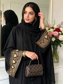 1 chiếc áo Abaya Jilbab tay dài thêu họa tiết thiết kế mới, khăn trùm đầu Hijab Khimar dành cho phụ nữ Hồi giáo, trang phục cầu nguyện kín đáo. - Nhiều màu - Xem 7