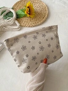 Beige Cute Floral Velvet Cosmetic Bag, Handbag, Makeup Pouch, Soft Fabric, Large Capacity, Durable, Portable, Travel Storage Bag With Zipper, Toiletry Bag, Essential Gift For Women, Dorm Supplies - Multicolor - View 9
