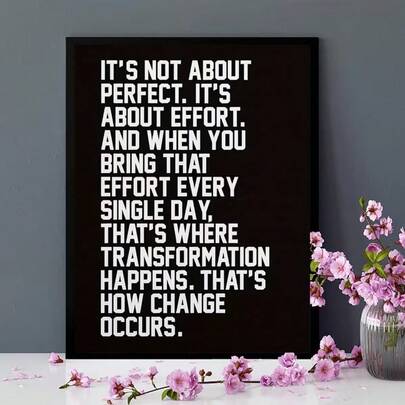 Inspirational Canvas Art Print - 'Not About Perfection, But Effort' Motivational Wall Decor For Home & Office, Frameless Poster For Bedroom, Living Room, Kitchen, And More Inspirational Wall Decor Inspirational Canvas Wall Art