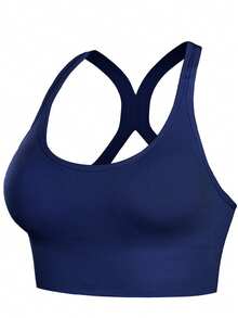 Bra Olahraga Wanita dengan Desain Kustom Gaya Piala Dunia Sepak Bola, Cetak Nama & Nomor yang Dipersonalisasi, Atasan Pakaian Olahraga Aktif untuk Kebugaran. - Navy Blue - View 4