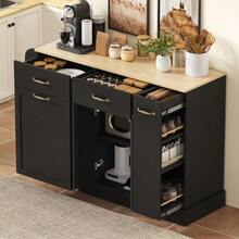 Modern Sideboard With Various Drawers, Buffet Cabinet With Waste Bin Compartment And External Spice Rack For Dining Room, Living Room And Kitchen (Black) - Black - View 4