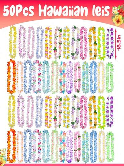 Bulk Tropical Flower Leis For Party Decoration, Colorful Hawaiian Flower Wreaths Suitable For Adult Hawaiian Beach Party Supplies