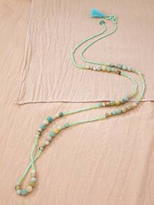 1 Pc Natural Stone Rosary Beads Necklace For Women, Boho Handmade Beaded Statement Necklaces, Vacation Style Bohemian Jewelry - Multicolor - View 13
