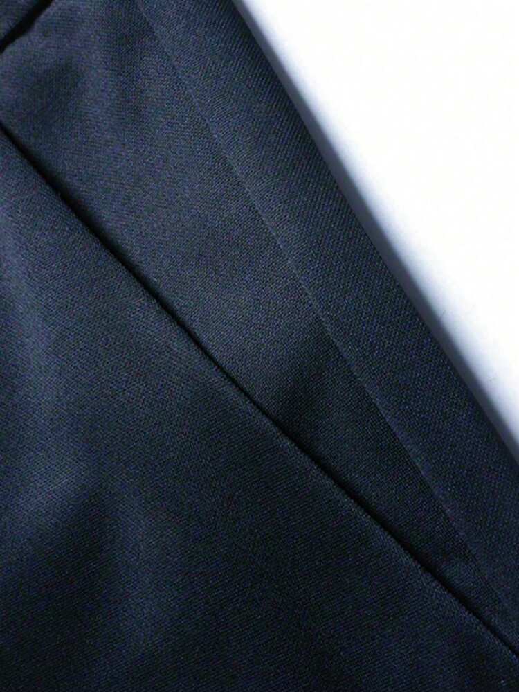 بنطلون رجالي أنيق ذو لون أحادي، مناسب للارتداء اليومي، مزود بجيوب - أزرق غامق - مشاهدة 5