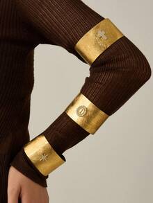 1 pieza Brazalete de acero inoxidable con circonita 5A, brazalete de aro abierto con cruz de oro 18K, joyería personalizada exagerada de estilo europeo y americano - Pulsera exagerada y única - Ver 9