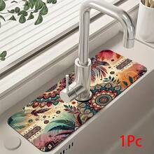1pc Bohemian Pattern Printed Faucet Mat, Durable Polyester, Quick Drying, Easy To Clean, Suitable For Kitchen And Bathroom, Easy To Install, Daily Decor, Gift, Bathroom Mat, Durable Faucet Mat, Faucet Accessory - Multicolor - View 13
