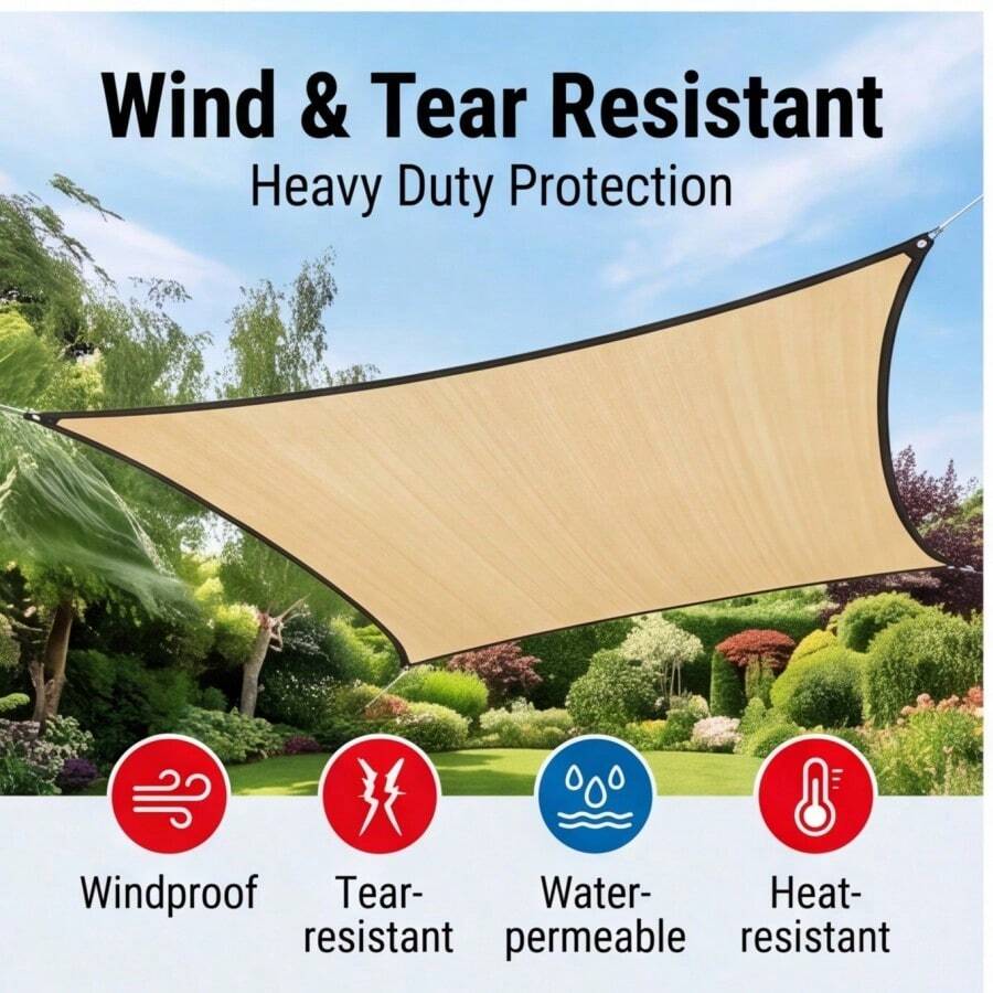 Rectangular Multi-Size Sunshade Net, HDPE UV-Resistant Durable Beige Edged Perforated Privacy Shade Net, Suitable For Garden, Balcony, Carport, Camping Equipment - Multicolor - View 1