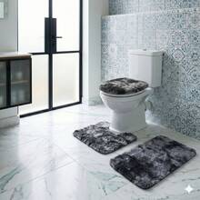 Juego de 3 piezas de tapete para baño pelo alto. - Negro - Ver 1