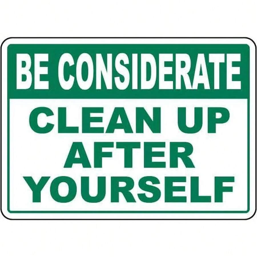 [2D Flat] Please Clean Up Trash Sign - Heavy Duty Metal Tin 8X 12inch  Habitual Sign, With Pre-Drilled Holes, For Maintaining Cleanliness, Suitable For Home, Office, Bathroom - / Use - 1PC - View 1