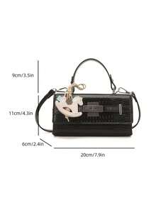 Fashionable Crocodile Embossed Small Square Bag, New Luxury Feeling Shoulder Crossbody Handbag, Commuting Tote - Black - View 8
