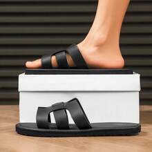 Sandalias de verano tipo slip-on para hombres, sandalias casuales de colores en bloque, resistentes y antideslizantes para uso interior/exterior, nuevos modelos - Negro - Ver 4