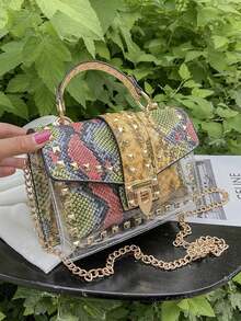 Fashion Graffiti Rivet Decor Handbag - Green - View 4