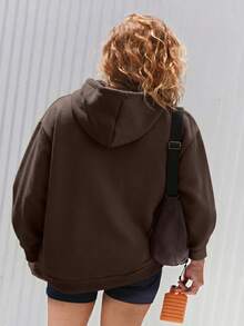 女士保暖连帽卫衣，休闲落肩套头衫，卡其色/深棕色长袖卫衣，秋冬时尚外套，返校教师套装 - 巧克力棕 - 查看 5