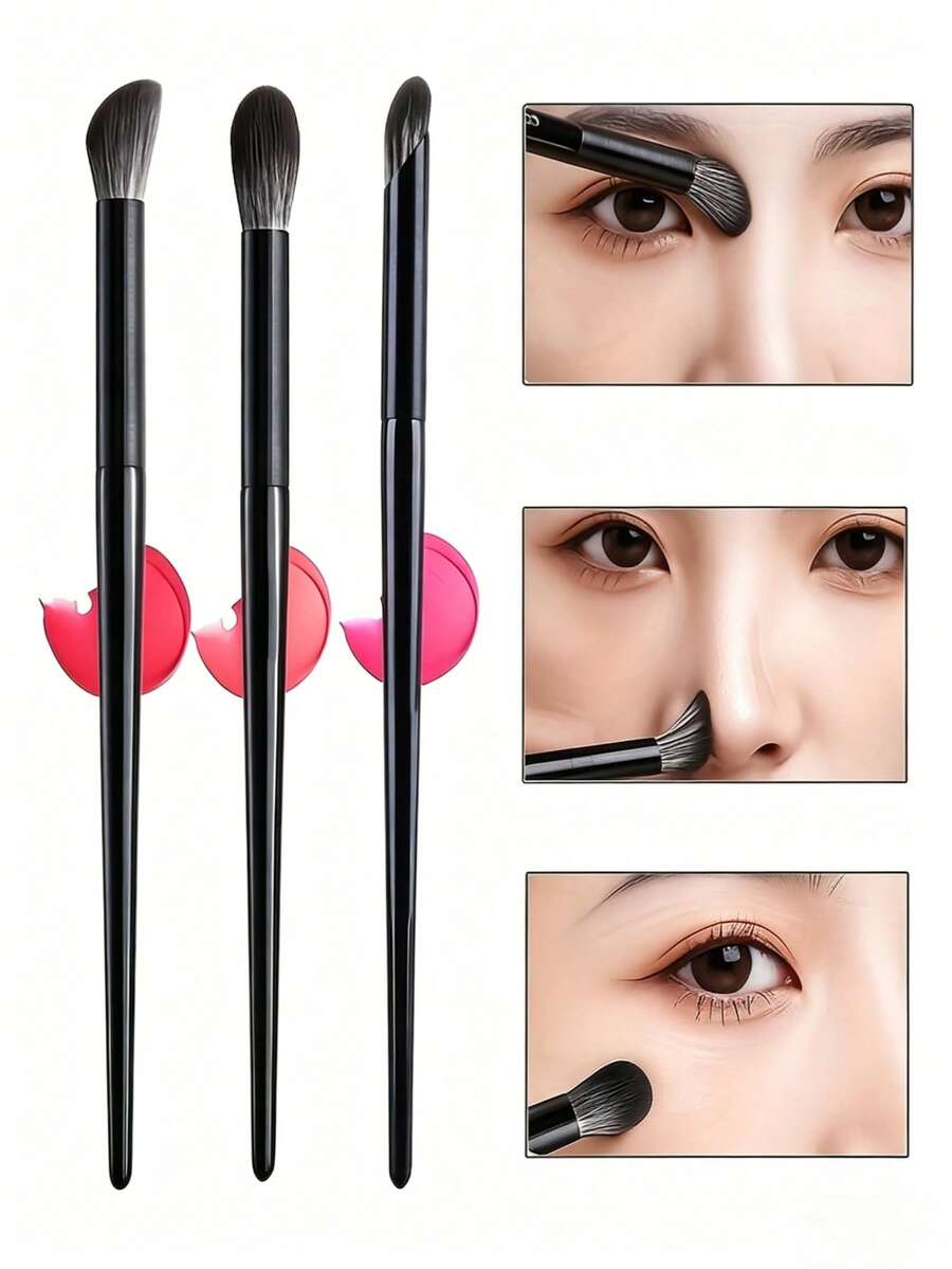 Bộ 3 cọ tán phấn mắt màu đen, cọ highlight và pha màu chính xác, cọ vẽ chi tiết phấn mắt, cọ trang điểm, dụng cụ trang điểm