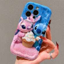 Disney Lilo & Stitch Phone Case, Cute Stitch & Angel Couple With Cupcake Print, Blue Pink Plush Texture Protective Cover For IPhone 17, 16, 15, 14, 13, 12, And 11 Pro Models. Made Of Durable TPU With Shockproof Protection. A Fun Gift For Family, Friends, Birthdays, Holidays, And Special Occasions. - trắng - Xem 4