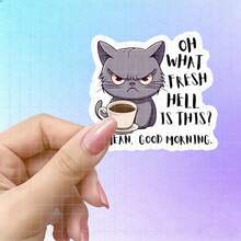 1/2/5 Miếng Dán "Cà Phê Và Sự Điên Rồ?", Hình Một Chú Mèo Nhỏ Khó Chịu đang Cầm Cốc Cà Phê, Đôi Mắt Đầy Phản Kháng, Thích Hợp Dán Lên Máy Tính Xách, Bình Nước, Ly, Ốp Điện Thoại, Cửa Kính Xe Hơi, Nhựa, Kính, Kim Loại. - A - Xem 1