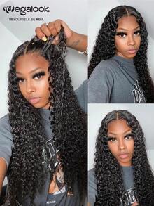 MEGALOOK 13x4x1 Jerry 卷曲蕾丝假发，100% 真人发丝，自然黑色，10-30 英寸，预漂白预拔毛，自然发际线，适合新手，适合女性，可用于假日派对、商务会议、节日季、服装派对、冬季假期、毕业典礼、婚礼、万圣节装扮以及日常派对。 - SNatural - 查看 3