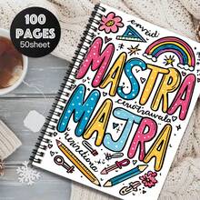 1本卡通风格彩色螺旋图案笔记本，醒目展示“MASTRA MAJTRA”字样，搭配可爱装饰元素。100页大容量，满足工作学习记录需求，适合学生使用，也是毕业/生日礼物的理想之选，可用作日记本、日程本、备忘录等，是馈赠佳品。 - S - 查看 3
