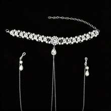 1pc Sexy Metal Heart & Rhinestone Flower Pendant Body Chain, Bikini Body Jewelry, Suitable For Nightclub Party Wear - Silver - View 6