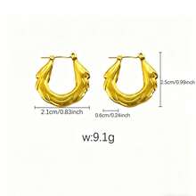 1 paire de boucles d'oreilles créoles épaisses en acier inoxydable plaqué or avec texture écaillée tressée pour femmes, résistantes à la tarnissure, plusieurs styles disponibles - Multicolore - Voir 13