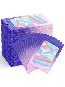 100pcs Holographic Transparent Plastic Bags, Cute Gradient Mylar Material, Earring Stud Jewelry Anti-Oxidation Bags, Holographic Iridescent Window Resealable Bags, Suitable For Small Businesses, Zipper Food Storage Bags For Packaging Snacks, Cookies, Candies, Jewelry Storage, Gummies, Cookies And Party Favors (Please Comment The Required Size And We Will Arrange It) - View 18