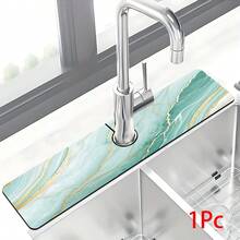1 pieza Alfombrilla de grifo con estampado de mármol, de poliéster duradero, de secado rápido, fácil de limpiar, adecuada para cocina y baño, fácil de instalar, decoración diaria, regalo, alfombrilla de baño, alfombrilla de grifo duradera, accesorio de grifo - Multicolor - Ver 13