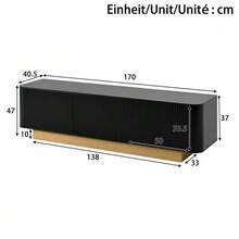 Meuble TV bas 170 cm (long) | Meuble TV bas moderne avec espace de rangement – Design arrondi, gestion des câbles, façade texturée – Meuble multimédia pour salon 170 cm - Noir - Voir 3