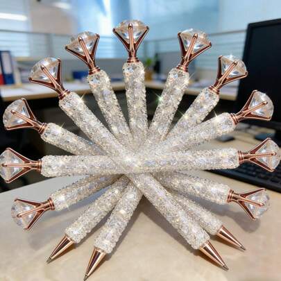 A 2pcs Set.Luxurious Diamond Ballpoint Pen With High Repurchase Rate, Perfect As A Back-To-School Gift.Shiny Diamond Creative Gift Writing Pen, Universal Refill, High-Quality Materials, Suitable For Office Use.