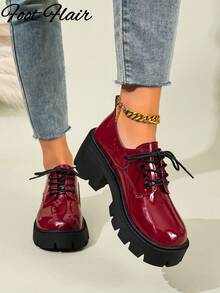 Giày cao gót đế dày kiểu Mary Jane Foot Flair dành cho nữ, quai ngang mắt cá chân, phong cách Y2K Goth Lolita Oxford cổ điển, thoải mái, phù hợp với đồng phục học sinh, size nhỏ hơn 1 size. - Đỏ - Xem 4