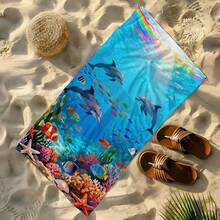 1pc Underwater World Dolphin & Coral Beach Towel, Super Soft Microfiber Extra Large Beach Blanket, Super Absorbent Bath Towel, Suitable For Travel, Swimming Pool, Diving, Surfing, Yoga, Camping, Available In Multiple Sizes, Beach Accessories - Dolphin - View 9