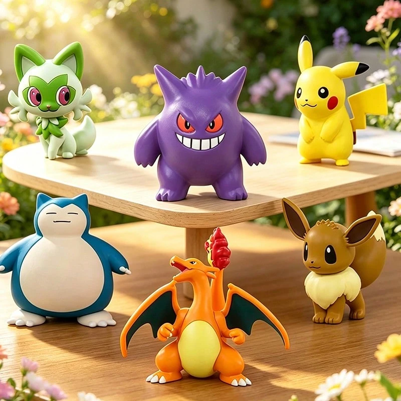 Miniso Bộ tượng trang trí để bàn Pokémon – Sprigatito, Snorlax, Gengar, Pikachu, Eevee & Charizard, đế vững chắc dễ trưng bày, hoàn hảo cho gia đình, văn phòng và bộ sưu tập, món quà đáng yêu lý tưởng cho trẻ em và người hâm mộ Pokémon (1 chiếc) - Nhiều màu - Xem 1