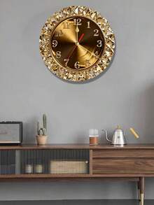 1pc 2D Flat Golden Diamond Themed Wooden Wall Clock | Silent Decorative Clock, Creative Design, Suitable For Bedroom, Living Room, Office, 25/30 Cm (Excluding AA Batteries) - Multicolor - View 2