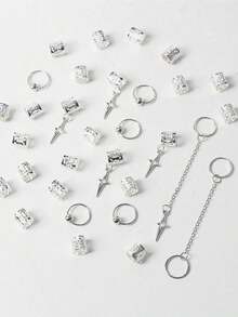 30pcs Star Tassel Dreadlock Beads, Metal Pendant Decorations For Y2K, Party, Punk, Hot Girl Style Hair Accessories, Summer Beach Jewelry, School Stuff, College, Cute, Head Accessories, Claw Clips, Hairpin - 多色 - 查看 8