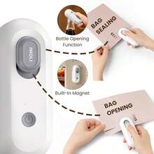 New 4 In 1 Mini Sealing Machine Snack Bag Portable Beer Bottle Opener Built-In Cutter USB Rechargeable Plastic Heat Sealer For Food Storage Magnetic Design Home Kitchen Pet Supplies Camping - White - View 8
