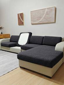 1pc Solid Color Elastic Jacquard Sofa Seat Cushion Cover, Removable And Machine Washable, Suitable For Small Sofa In Living Room, Polyester Sofa Seat And Back Cover - Dark Grey - View 3
